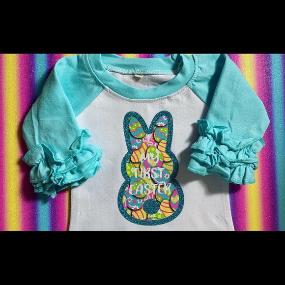 NEW My First Easter Bunny Ruffle Raglan - Picture 2 of 8